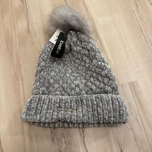 Bebe Gray Knitted Pom Pom Beanie Hat
